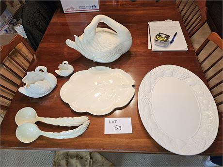 Mixed Kitchen:Swan Soup Tureen/Swan Planter/Large Fruit Pattern Platter & More