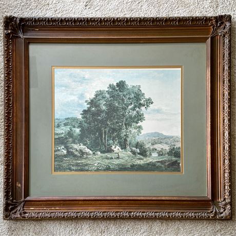 Landscape Art Print in Large Antique Wood Frame - 39 x 35.5"