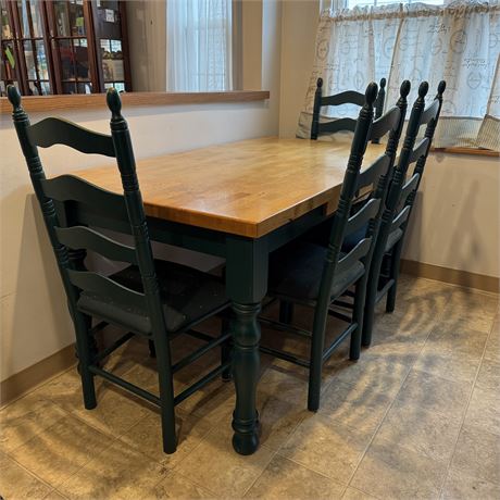 J.H. Craven & Son Vintage Farmhous Wood Kitchen Table & Chairs - 60 x 34 x 30"T