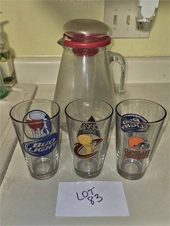 Beer Glasses, Cavs, Browns, Ohio & Glass Caraf