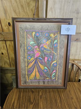 Mexican Folk Art Peacock Birds On Bark Paper