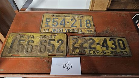 VA 1953 License Plate, W. VA 1937 & 1974 License Plate