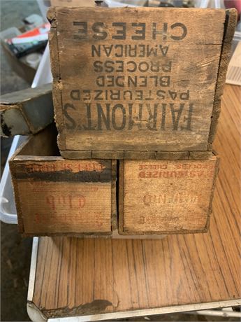 Vintage Wooden Advertising Crate Lot - Fairmont's Better Cheese & Windsor Cheese