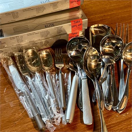 New Mikasa Elite Chocolate Flatware Sets - Lot of 8 + Mixed Serving Utensils
