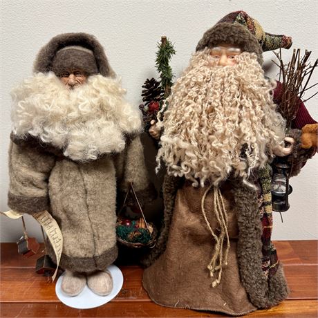 17" Tall Folk Art Santa Figurine and Tree Topper Santa