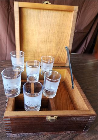 Wooden Burbon Box w/ 6 Matching Glasses