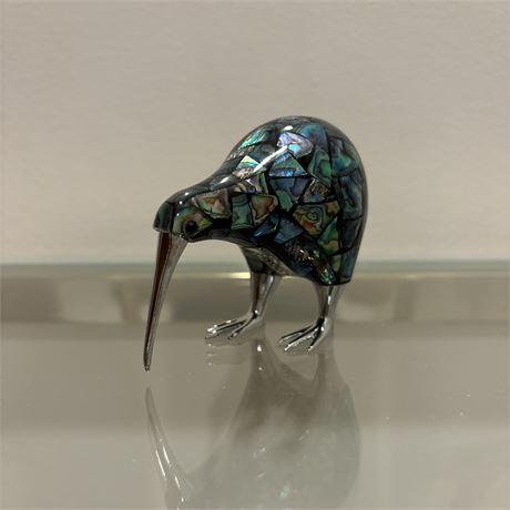 Genuine Paua Shell Kiwi Bird Figurine - 2.5x2.5"