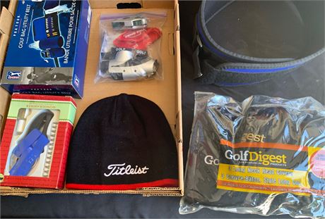 Golf Accessories Lot - Titleist Beanie Hat, Head Covers, Golf Bag Utility Belt