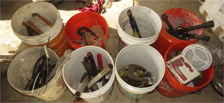 8 Buckets of Assorted Tools, Hardware