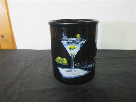 Deluxe OLIVE PARTY II Ceramic 6 1/2" Fancy Glazed Crock