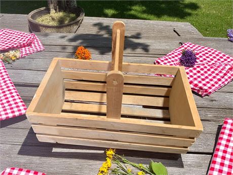 Wood Slat Storage Basket With Handle