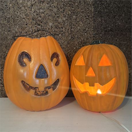 Large Blow Mold Jack-o-Lantern Pail and Lighted Decorations