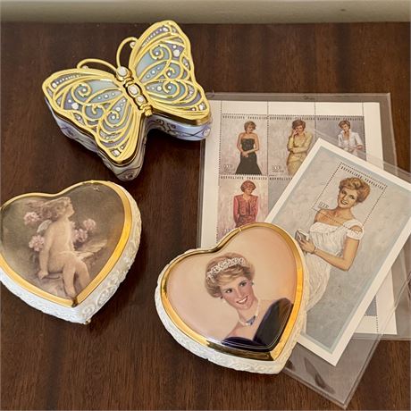 Musical Trinket Boxes & Princess Diana Stamps