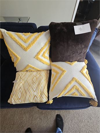 Gold & White Chevron Pattern Accent Pillows & Throw