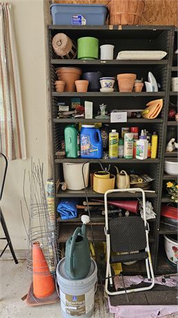 Garden Shelf Cleanout: Plant & Bug Chemicals, Cosco Step Stool, Planters, Hand T