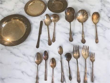 Silver Plated Silverware, Plates, Tray