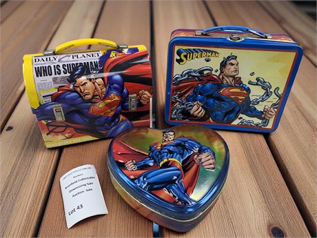 Superman Valentine's Day Heart Tin, Tote & Daily Planet Domed Tin Lunch Boxes