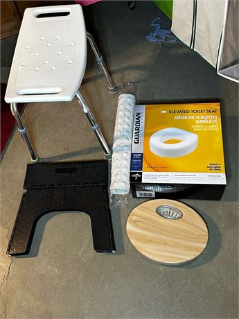 Shower Seat, Scale, Foldable Stool, And Elevated Toilet Seat