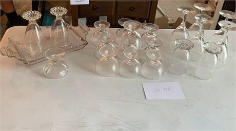 Clear Glass Lot Glasses Tray Long Stem & Short Stem Wine Glasses Mini Sundae Cup