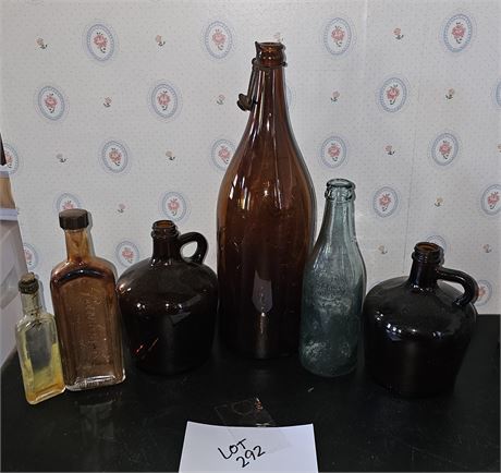 MIXED ANTIQUE BOTTLES, JUGS, MEDICAL & MORE