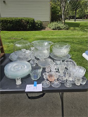 Mixed Clear Glass Lot:Bowls/Plates/Candles Sticks/Trays & More