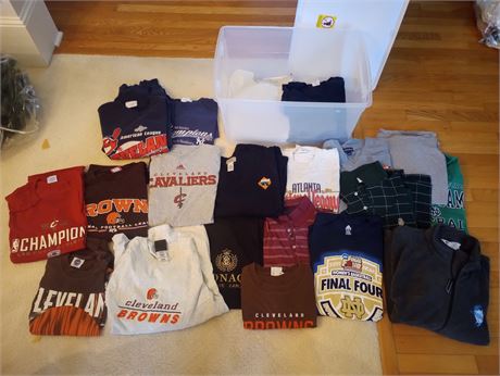 Tote Of Sports Related Apparel: Cleveland Browns, Indians, Cavaliers, Etc
