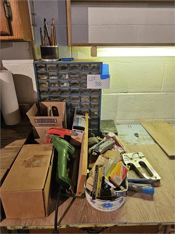 Work Area Cleanout:Staplers/Duo Fast Nail Gun/Miterbox/Fasteners & More