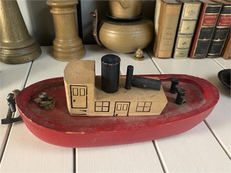 Vintage Liberty Wooden Tug Boat Pull Toy By Tot Toys