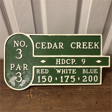 Genuine Cedar Creek No. 3 Metal Golf Course Marker Sign