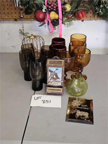 Amber Stem Goblets / Smokey Water Glasses / Blenko Pinch Vase & More