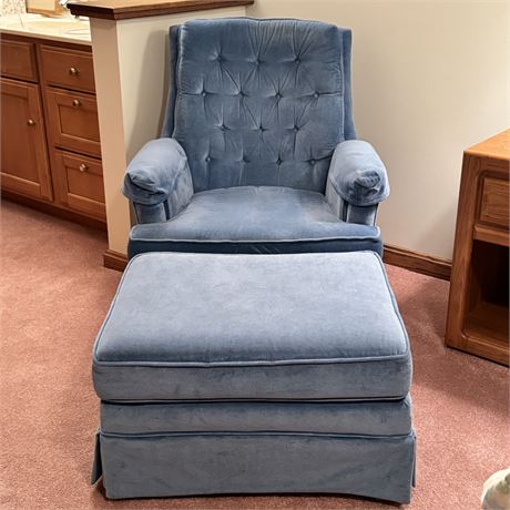 Fairfield Blue Tufted Swivel Side Chair and Matching Ottoman