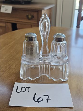Vintage Glass Salt & Pepper Set With Tray