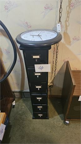 Wood Card File Cabinet & Clock