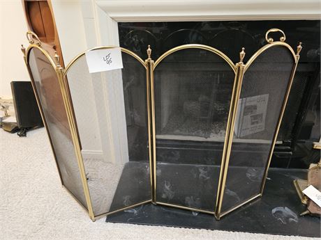 Folding Brass & Mesh Fireplace Screen