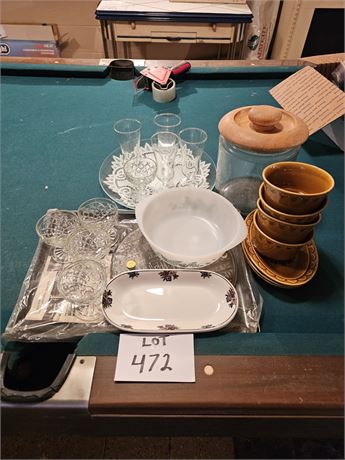 Mixed Kitchenware- Sherbert Cups, Platters, Cookie Jar & More