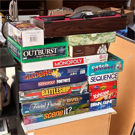 Collection of Various Board Games and Small pool table