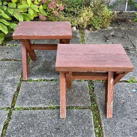 Pair of Solid Wood Lawn & Garden Accent Tables or Stools