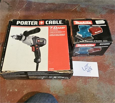 Porter Cable 1/2" Electric Drill & Makita Sander