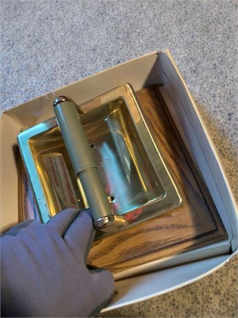 Donner Polished Brass & Oak Recessed TP Holder Lot