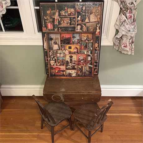 Primitive 3 Piece Children's Drop Leaf Table and Chairs