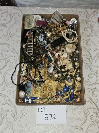Large Flat of Mixed Costume Jewelry - Makers, Age, Styles & Colors Vary