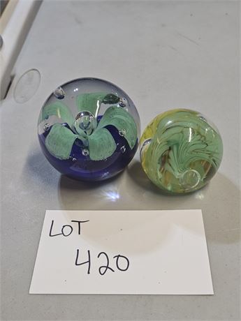 Vintage Paperweight Lot : Green & Blue Tones