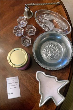 Cut Glass Salt Cellars, Metal Candle Snuffer, Silver Bowl, Candle
