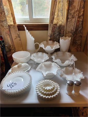 Large Collection of Milk Glass Hobnail-Fenton : Stretch Glass Pitcher/Vase&More