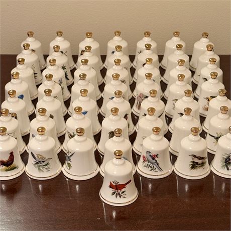 Danbury Mint Set of 50 State Birds Mini Bells - Bone China, Japan