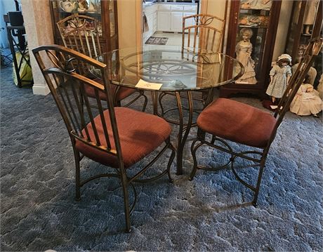 Glass Top Metal Table & Chairs x4