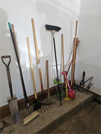 Yard Tools: Pitch Forks, Shovel, Pick Axe, Brooms, & More