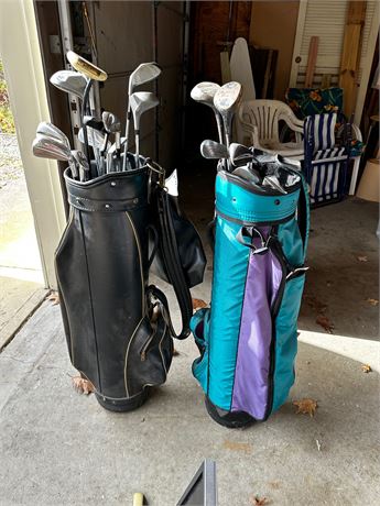 Vintage Golf Bags with Clubs