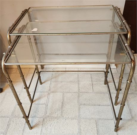 Glass & Brass Nesting Tables- Set of 2