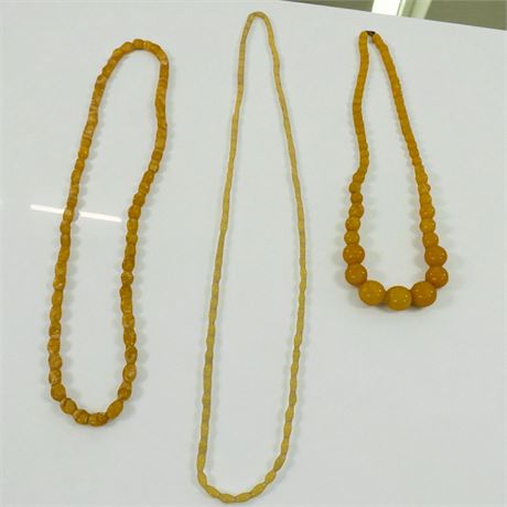 Butterscotch Bakelite Beaded Necklace, Bohemian Yellow Trade Bead Necklace